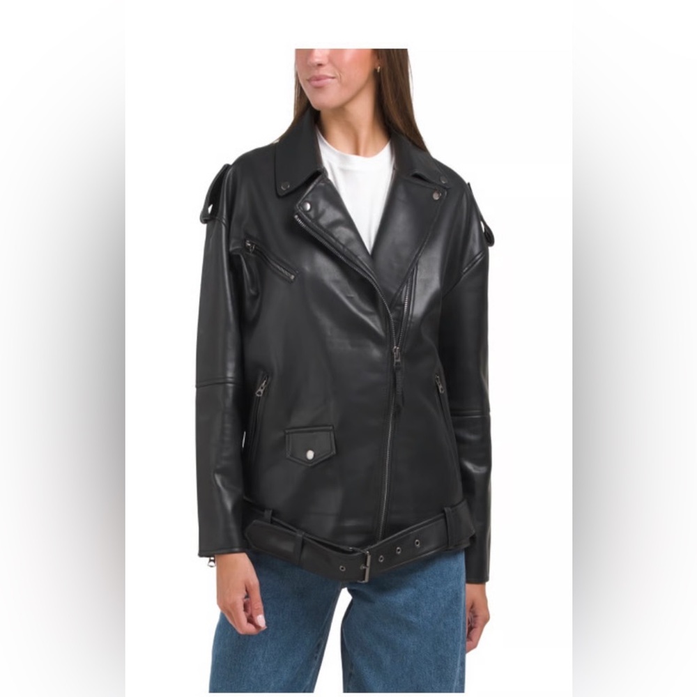 Hudson Oversized Moto Jacket in Vegan Black Women Size Medium NEW MSRP $328